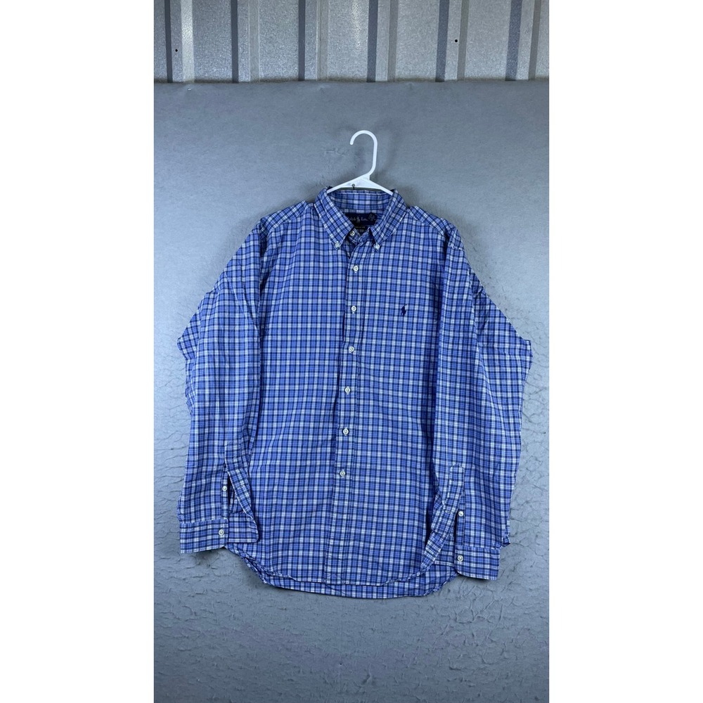 Ralph Lauren Button Down Shirt Mens XL Blue Excellent Plaid Classic Fit Long Slv
